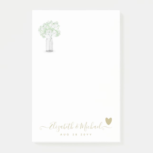 BEORGANIZED WEDDING PLANNER Gypsophila Gold Heart Post-it Notes (Front)