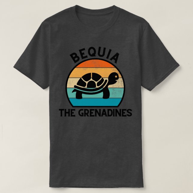 Bequia The Grenadines Retro Sunset with Turtle 12 T-Shirt (Design Front)