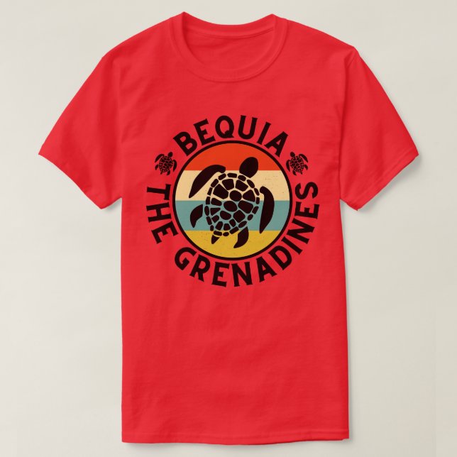 Bequia The Grenadines Retro Sunset with Turtle 15 T-Shirt (Design Front)