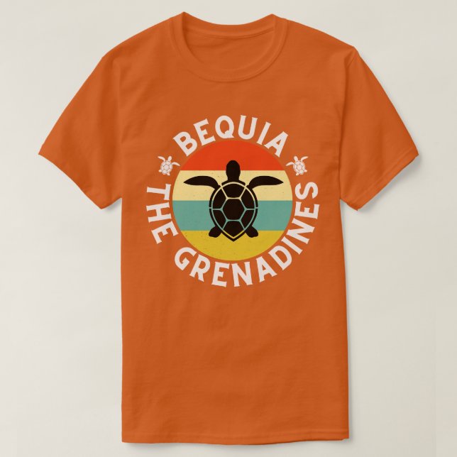 Bequia The Grenadines Retro Sunset with Turtle 17 T-Shirt (Design Front)