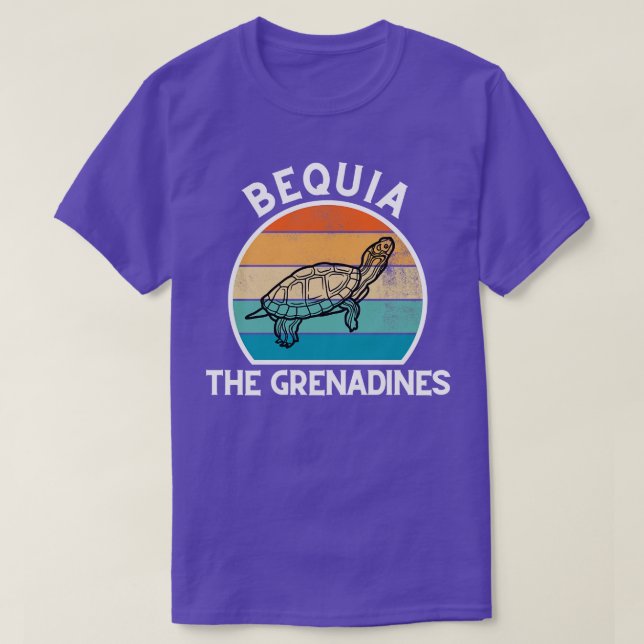 Bequia The Grenadines Retro Sunset with Turtle 18 T-Shirt (Design Front)