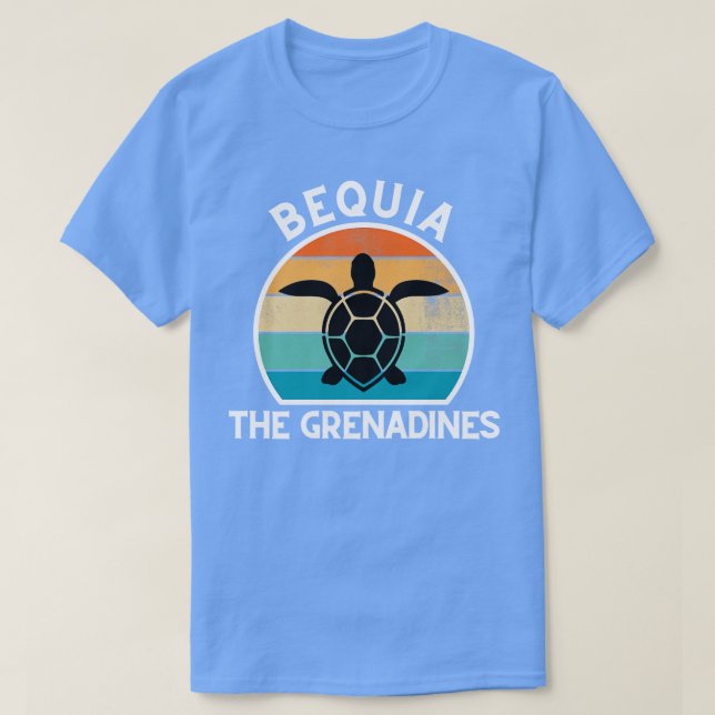 Bequia The Grenadines Retro Sunset with Turtle 22 T-Shirt (Design Front)