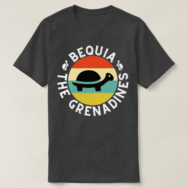 Bequia The Grenadines Retro Sunset with Turtle 8 T-Shirt (Design Front)