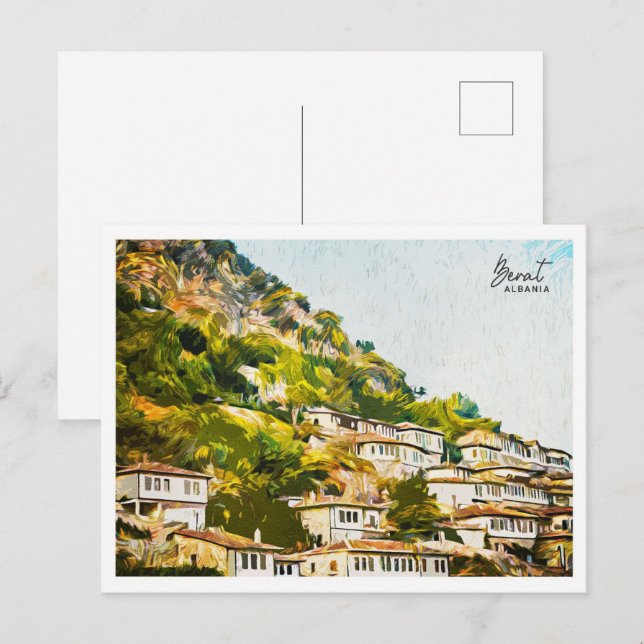 Berat Albania Beautiful Oil Paint Landscape Postcard (Front/Back)