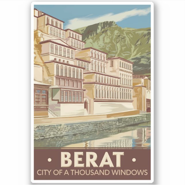 Berat Albania Illustration Travel Art Vintage (Front)