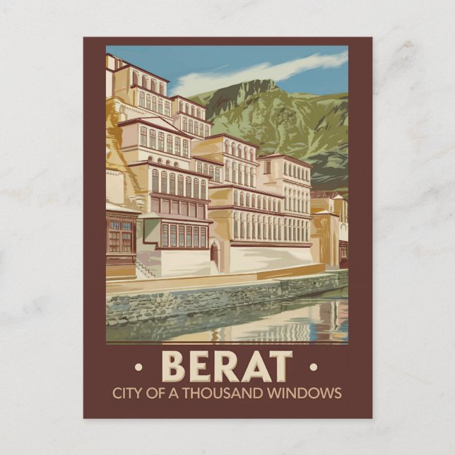 Berat Albania Illustration Travel Art Vintage Postcard (Front)