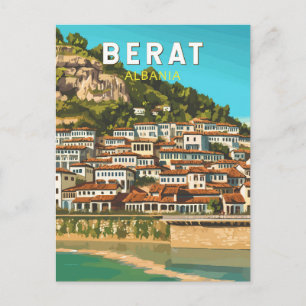 Berat Albania Travel Art Vintage Postcard
