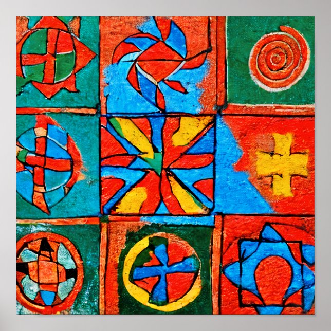 Berber Amazigh motifs, signs and symbols abstract (Front)