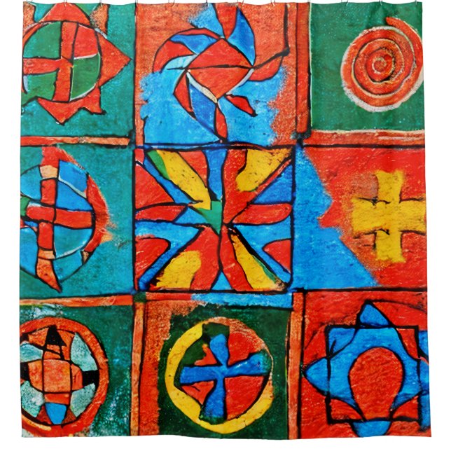 Berber Amazigh motifs, signs and symbols abstract Shower Curtain (Front)
