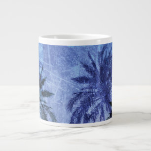 Bercelona Blue Palm tree Grunge Digital Art Design Large Coffee Mug