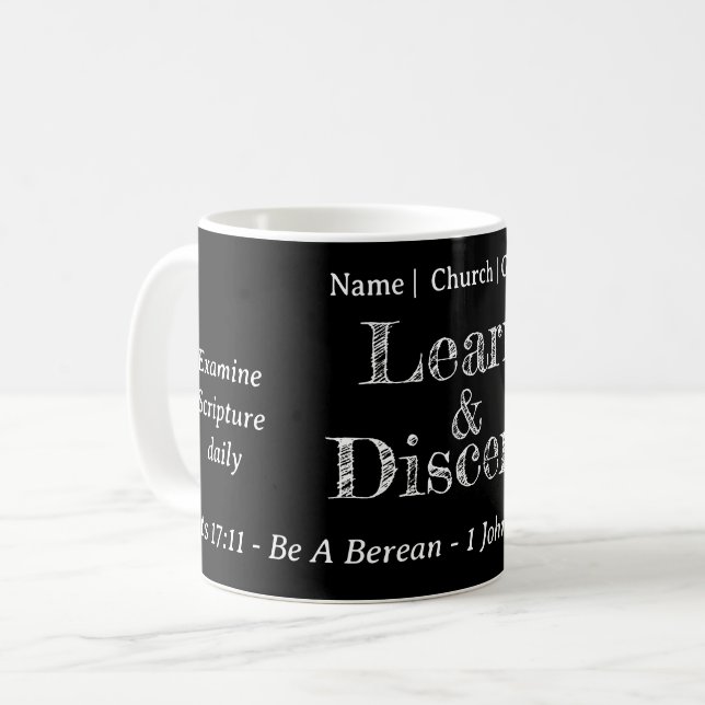 Berean Search Scripture Personalised Black Coffee Mug (Front Left)