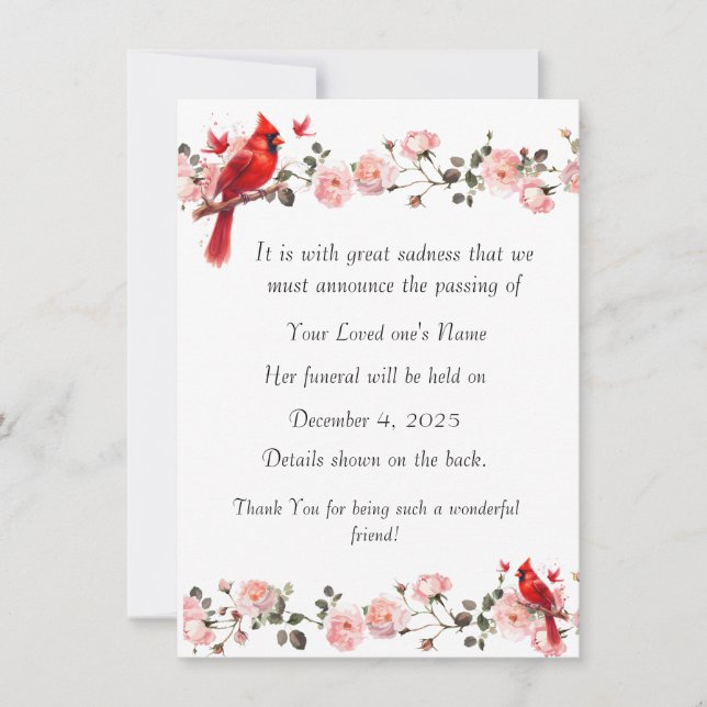 Bereavement Funeral Notification of Passing Card (Front)