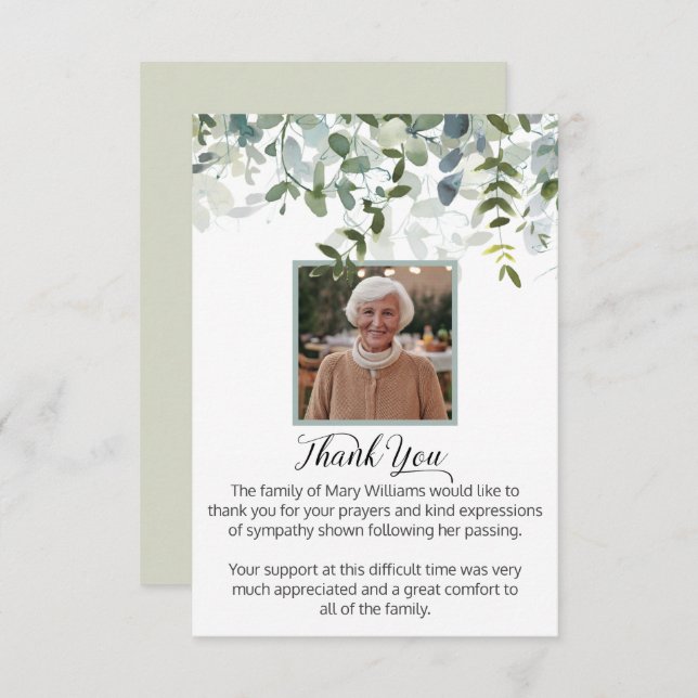 Bereavement Photo Greenery Funeral Thank You (Front/Back)