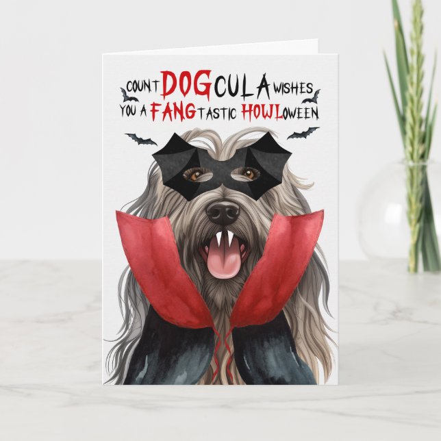 Bergamasco Dog Funny Count DOGcula Halloween Holiday Card (Front)