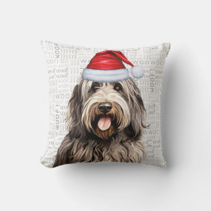 Bergamasco Dog Watercolor Christmas Cushion