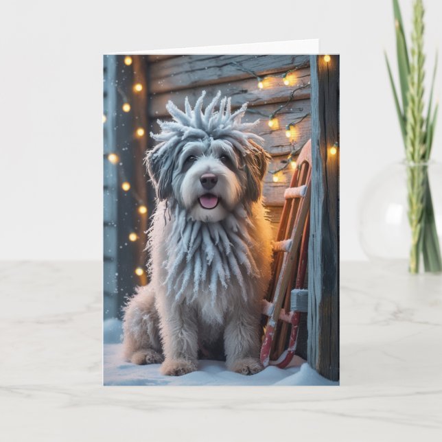 Bergamasco Sheepdog Dog Christmas Greeting Card (Front)