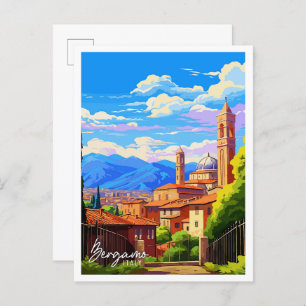 Bergamo Italy Art vintage travel illustration Postcard