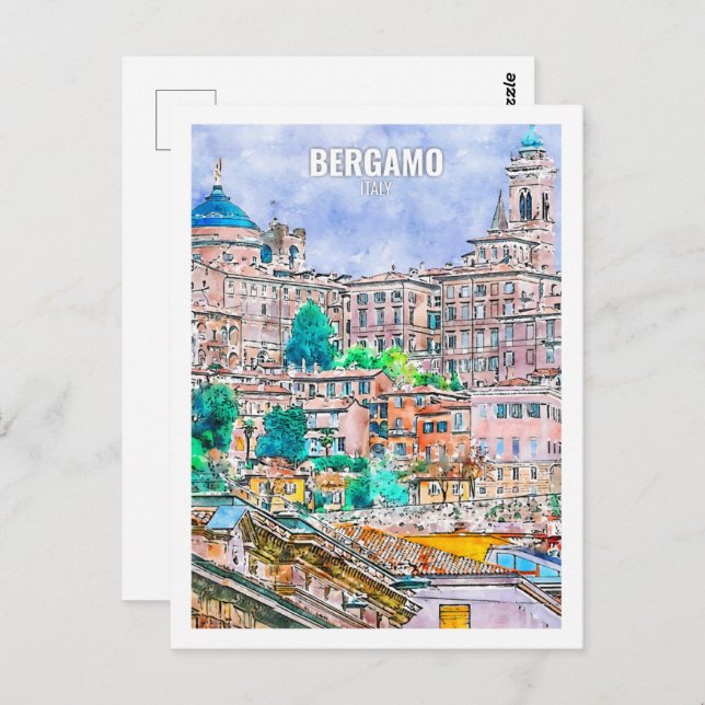 Bergamo Italy Travel Place Watercolor Postcard (Front/Back)