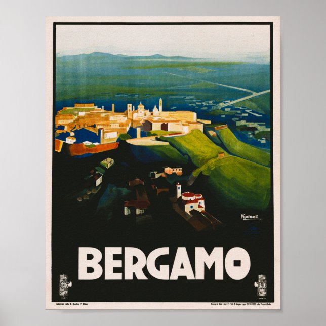 Bergamo Italy Vintage Travel Poster (Front)