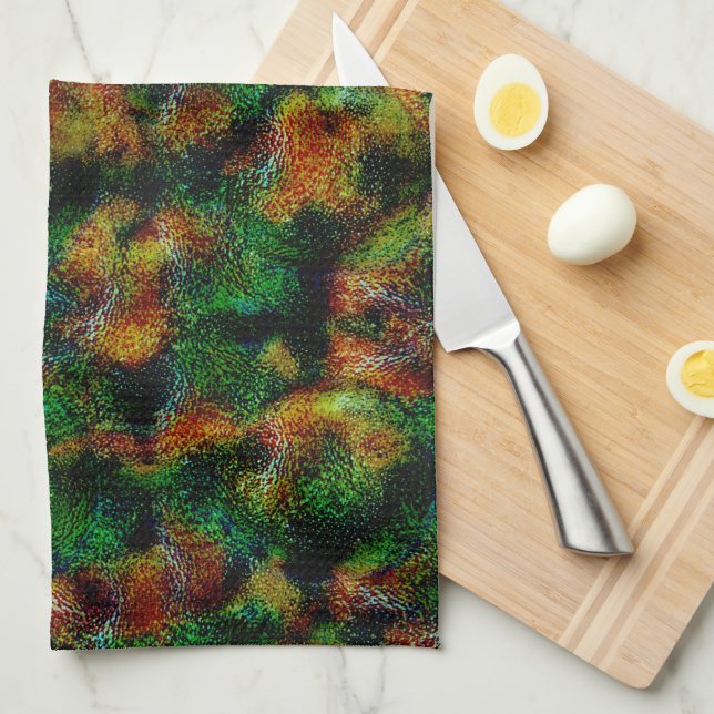Bergamot skin texture in green and strong orange   tea towel (Quarter Fold)