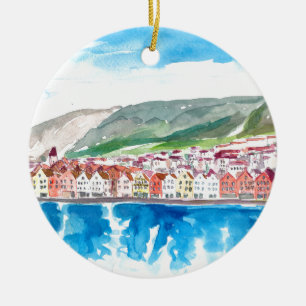 Bergen Norway Old Bryggen Harbour Seafront Ceramic Ornament