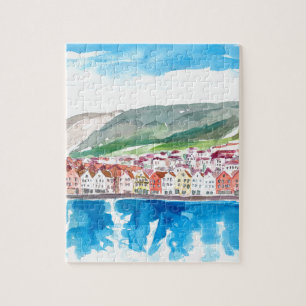 Bergen Norway Old Bryggen Harbour Seafront Jigsaw Puzzle