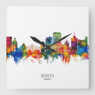 Bergen Norway Skyline Square Wall Clock