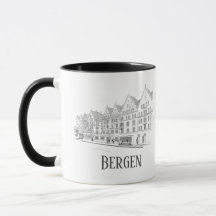 Bergen Norway Streetscape Beautiful Line Drawing