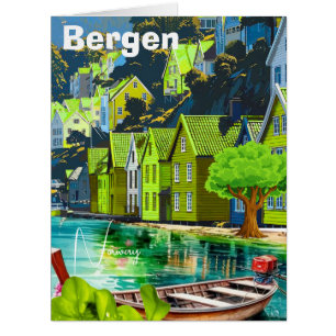 Bergen Norway Travel Postcard Art, Bergen Postcard