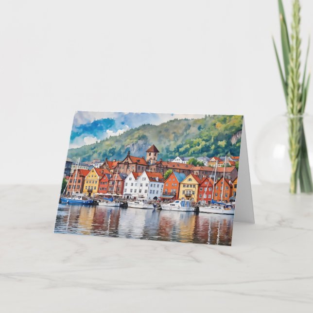 Bergen Norway Watercolor Card (Front)