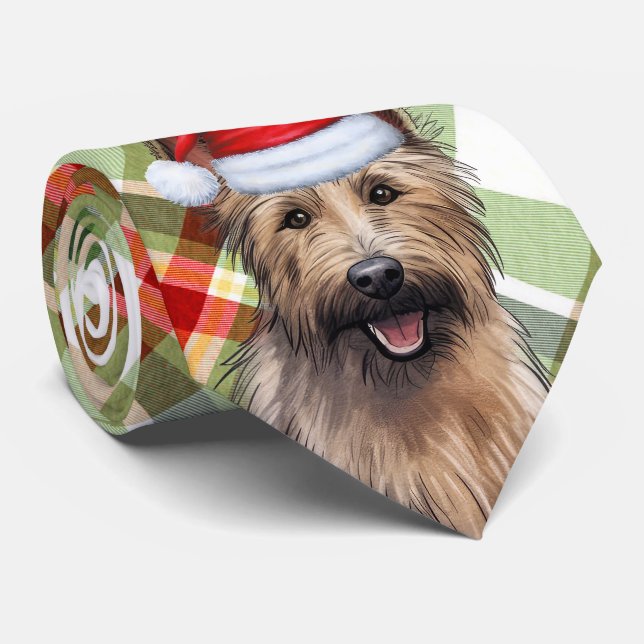 Berger Picard Dog Holiday Plaid Christmas  Tie (Rolled)