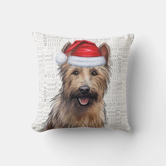 Berger Picard Dog Watercolor Christmas Cushion (Front)