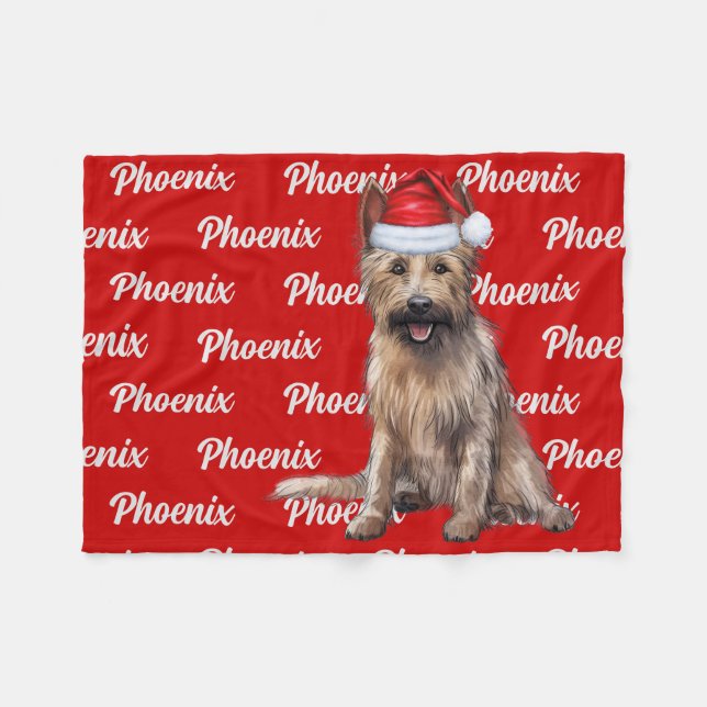 Berger Picard on Red with Name Christmas Dog Fleece Blanket (Front (Horizontal))