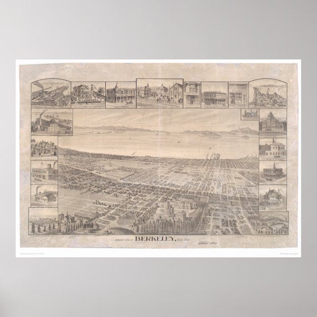 Berkeley, CA. Panoramic Map 1891 (0099A) - Unrest. Poster (Front)