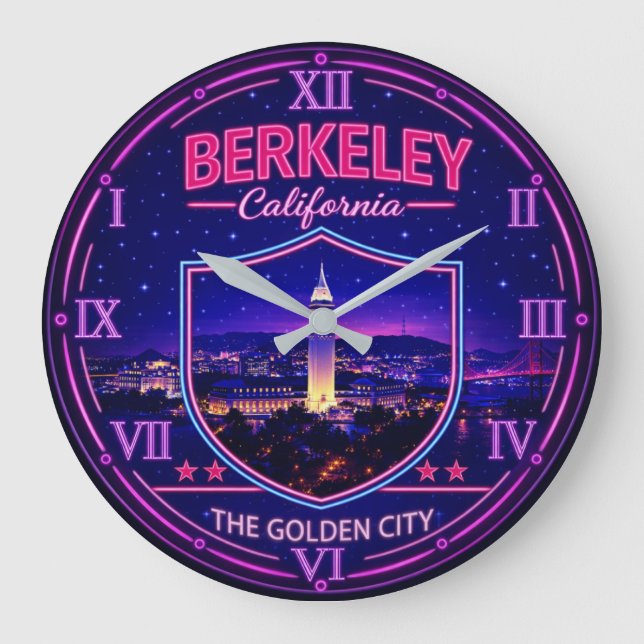 Berkeley California Neon Landmark Large Clock (Front)