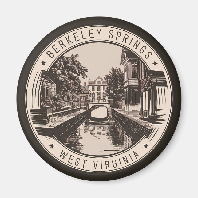 Berkeley Springs West Virginia Illustration Badge Magnet (Front)