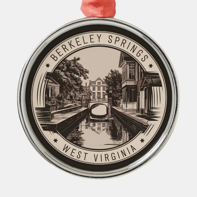 Berkeley Springs West Virginia Illustration Badge Metal Ornament (Front)