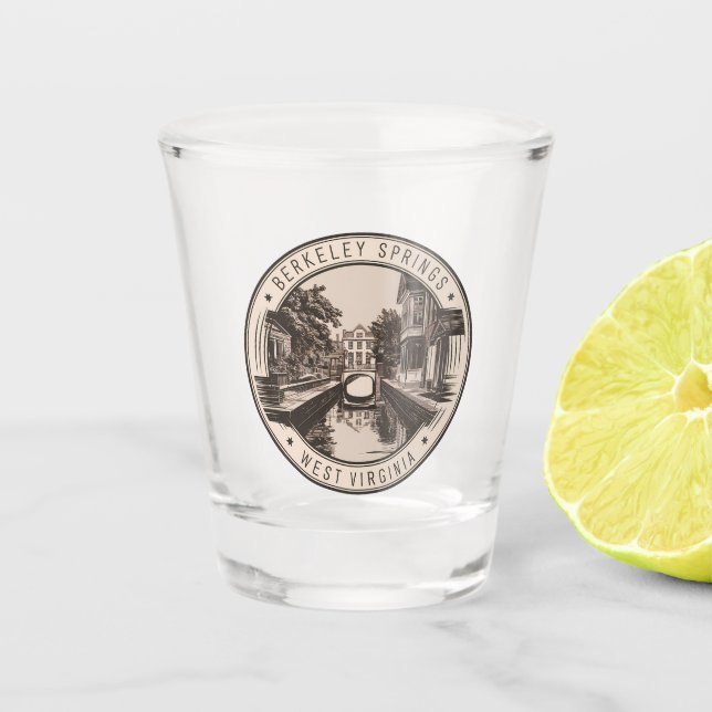 Berkeley Springs West Virginia Illustration Badge Shot Glass (Front)