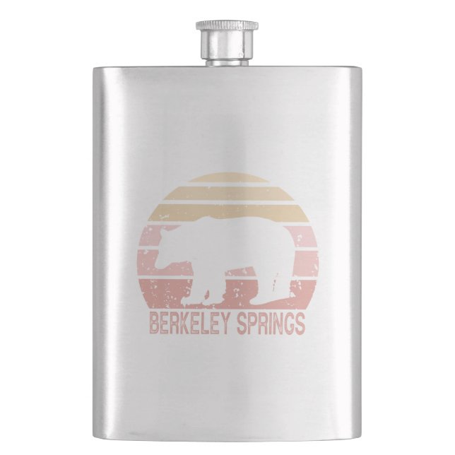 Berkeley Springs West Virginia Retro Bear Hip Flask (Front)
