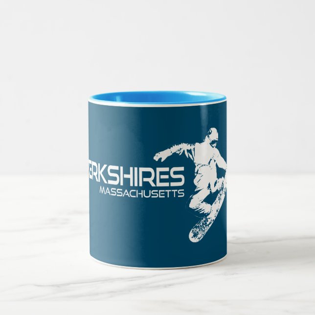 Berkshires Massachusetts Snowboarder Two-Tone Coffee Mug (Center)