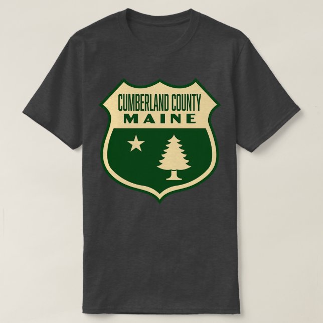 berland County Maine Retro Pine Tree Shield Tan T-Shirt (Design Front)