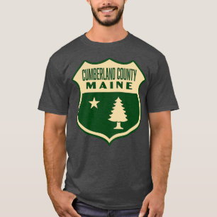 berland County Maine Retro Pine Tree Shield Tan T-Shirt