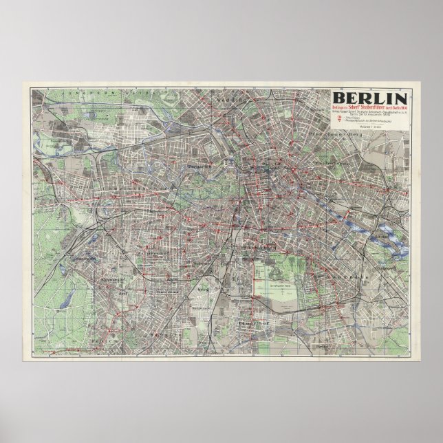 Berlin 1930 Map, Germany Map, Vintage Wall Art (Front)
