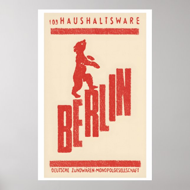 Berlin Bear Matchbox Label Print – Vintage German (Front)