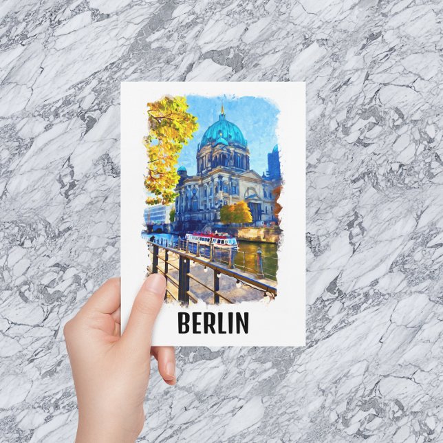 Berlin Berliner Dom Watercolor Illustration Postcard (Berlin Dom Vintage Travel Postcard)