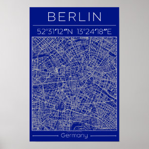 Berlin Blueprint City Map Poster Blue Minimal Urba
