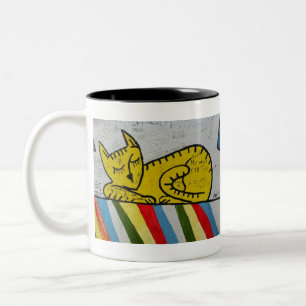 Berlin Cat Graffiti Wall Mural Painting Two-Tone Coffee Mug