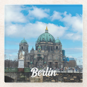 Berlin Cathedral and TV tower in Berlin, Germany Glass Coaster