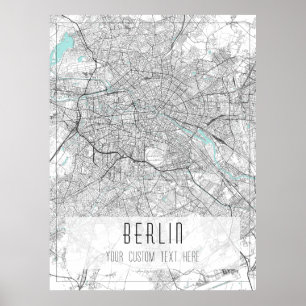 Berlin City Map, Black, White and Blue Poster