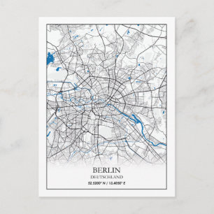 Berlin Deutschland Germany City Map Coordinates Postcard